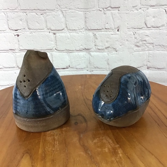 Hand Crafted Blue and Brown Pottery Salt and Pepper Shakers - Picture 1 of 6